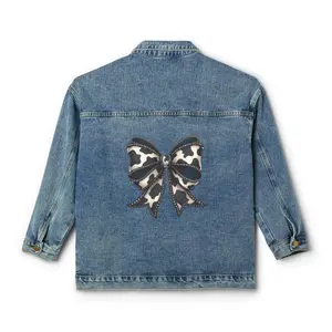 Chic Women's Denim Jacket with Leopard Bow
