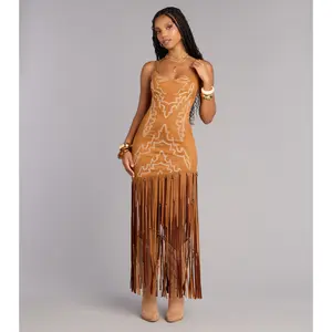 Willa Western Faux Suede Fringe Dress