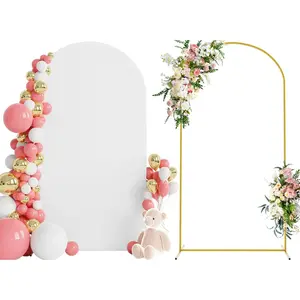 7.2 FT Metal Wedding Arch Backdrop Stand with White Arch Cover for Birthday Party Wedding Ceremony Bridal Baby Shower Event Decor