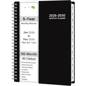 Monthly Planner 2026-2030, 5-Year Calendar Planner 2026-2030, Jan 2026  Dec 2030, 6.2 x 8.4 In, Ruled Spread, Flexible Cover, Spiral Wirebound, Pocket, 60 Coated Monthly Tabs, Notes  Habit