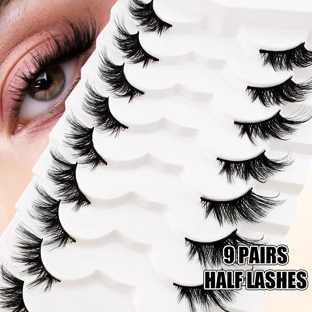 9 Pairs Half Eye False Eyelashes Cat Eye Look, Natural Looking Semi-Lash Extensions, Perfect for Daily Wear & Special Occasions, Cosmetic, False Eyelashes Set