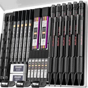 27PCS Art Mechanical Pencils Set in Case, Metal Drafting Pencil 0.5, 0.7, 0.9 & 2mm with 13 Tube Lead Refills(4B 2B HB 2H 4H Colors)