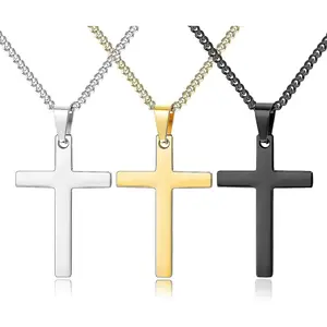 3Pcs 316L Stainless Steel Cross Pendant Necklace Set for Men & Women | 3mm Cuban Chain (Silver, Gold, Black) | Hypoallergenic & Tarnish-Free Religious Jewelry