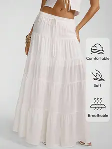 Women's New Spring Summer Long Dress, Elegant Casual Pleated A-Line Hem Bohemian Style, Perfect for Graduation, Teacher, Back-To-School Season Casual Boho Breathable