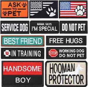 12 Pieces Dog Patches for Service Dog Vest Removable Tactical Harness Patch Set Service Dog Patch Embroidered in Training Patch Animal Working Dog Patch for Vest Harnesses Collars Leashes