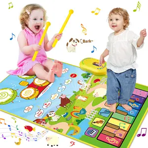 Vanmor Musical Mat for Toddlers, Musical Toys Child Floor Piano Keyboard and Drum Mat Carpet with 2 Sticks, Animal Blanket Touch Play Mat Pads, Birthday Gifts for Girls Boys