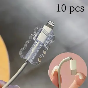 10pcs set Wave Cable Protector Set, Tpu Protective Cover, No Battery Included, Ideal for Phone Data Line Protection Accessories, Cellphone