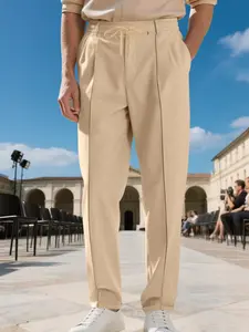 Men's Business Casual Fitted Plain Long Pants with Belted Design, Menswear Ideal for Work, Parties, and Daily Wear, Perfect Gift Choice