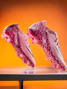 Parent-Child Orange-White Leopard Print Firm Ground Football Boots, Football Cleats, Sport Cool Style, Breathable Knit Material + Professional Firm Ground Studs, Parent-Child Compatible, Eye-Catching, Ideal for Natural Grass Football Matches
