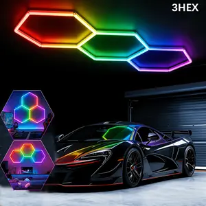 RGB Hexagon LED Light 3-Grid | DIY Hexagon Garage Lights | 356 Color Modes | Smart Modular Honeycomb Light ApplicationMusic Sync | Bluetooth App & Remote Control | Gaming Room Garage Bedroom Lighting