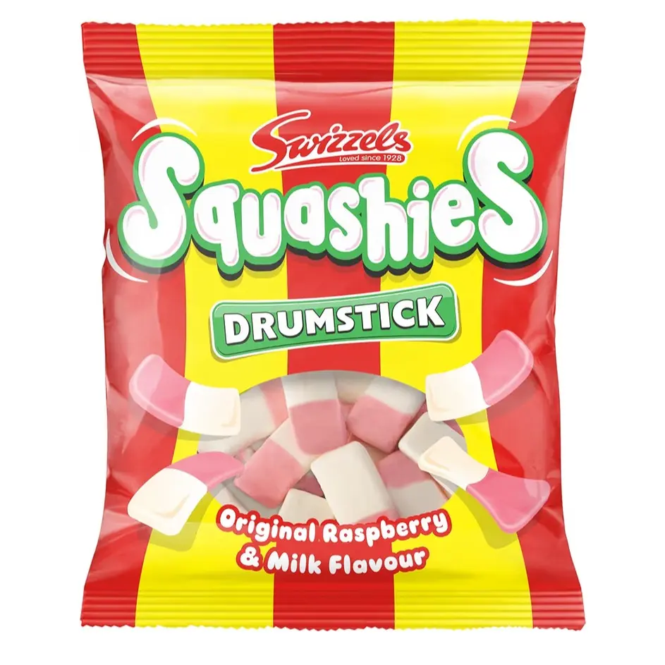 Squashies Drumstick - Original Raspberry and Milk Flavor Candies - 120g Each