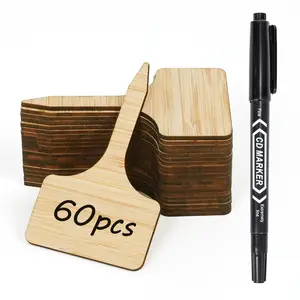 Bamworld 60-Pcs Extra Large T-Shaped Bamboo Plant Labels - Durable Garden Markers with Pen for Outdoor Gardening, Plant ID, Herb & Vegetable Pot Supplies