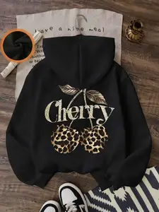 Women's Oversized Hoodie + "Leopard-Print Cherry" Trendy Graphic Print - Y2K Retro Design - Trendy Wear for Fashion Fans, Casual Outfits & Edgy Looks - Perfect for Comfy Stylish Wearing