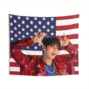 1pc P1harmony Intak Killin It American Flag Tapestry - Heavyweight polyester wall decoration, with star-spangled design, concert souvenir, P1harmony fan's birthday gift funny room tapestry durable man