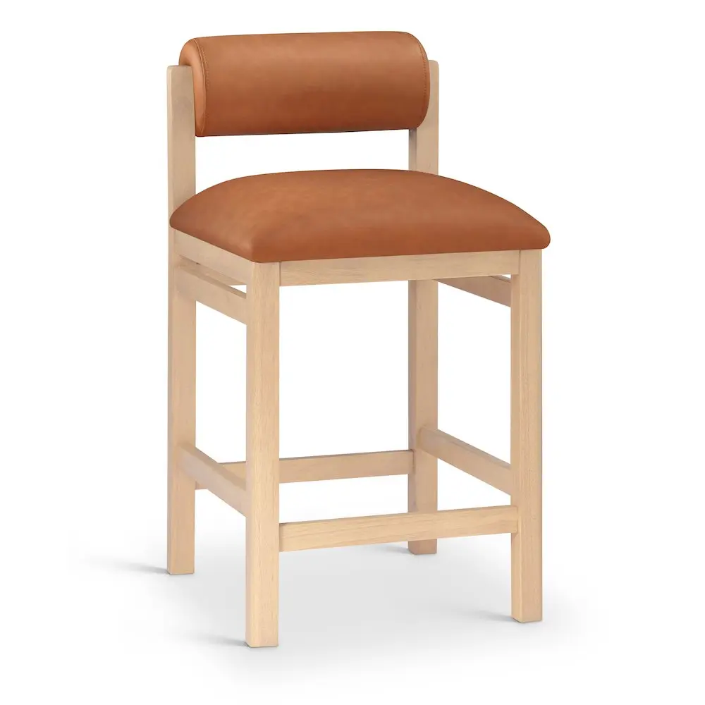 Roundhill Cognac Vegan Leather Upholstered Counter Stool, Cognac Finish, Rubberwood