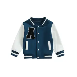 Toddler Baby Boy Vintage Letter Baseball Jacket Varsity Jacket Harajuku Retro Hip-hop Streetwear Bomber Outwear