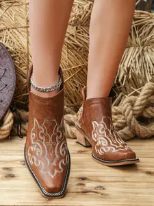 Women's Chelsea Boots, Vintage Western Cowboy Style, Waterproof Anti-Slip Thick Heel, Breathable Non-Confined, Fashionable and Versatile