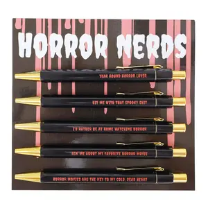 Horror Nerds Themed Ballpoint Pen Set, 5 Counts/set Creative Funny Grease Pencil, Personalized Daily Writing Pen Set for Office School, Funny Teacher Pens