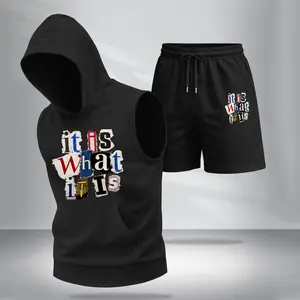 Men’s Sleeveless Hoodie & Shorts Set – “It Is What It Is” Graphic, Summer Two-Piece Activewear, Casual Streetwear, Regular Fit Gym & Sport Fashion, Lightweight Men’s Outfit