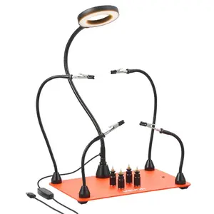 VEVOR Magnetic Helping Hands Soldering Station, 2 - In - 1 Third Hand Soldering Tool - 3X LED Magnifying Lamp 5 Flexible Arms, 6 PCB Holders, Heavy - Duty Base Station for Electronic Repair Craft Hobby