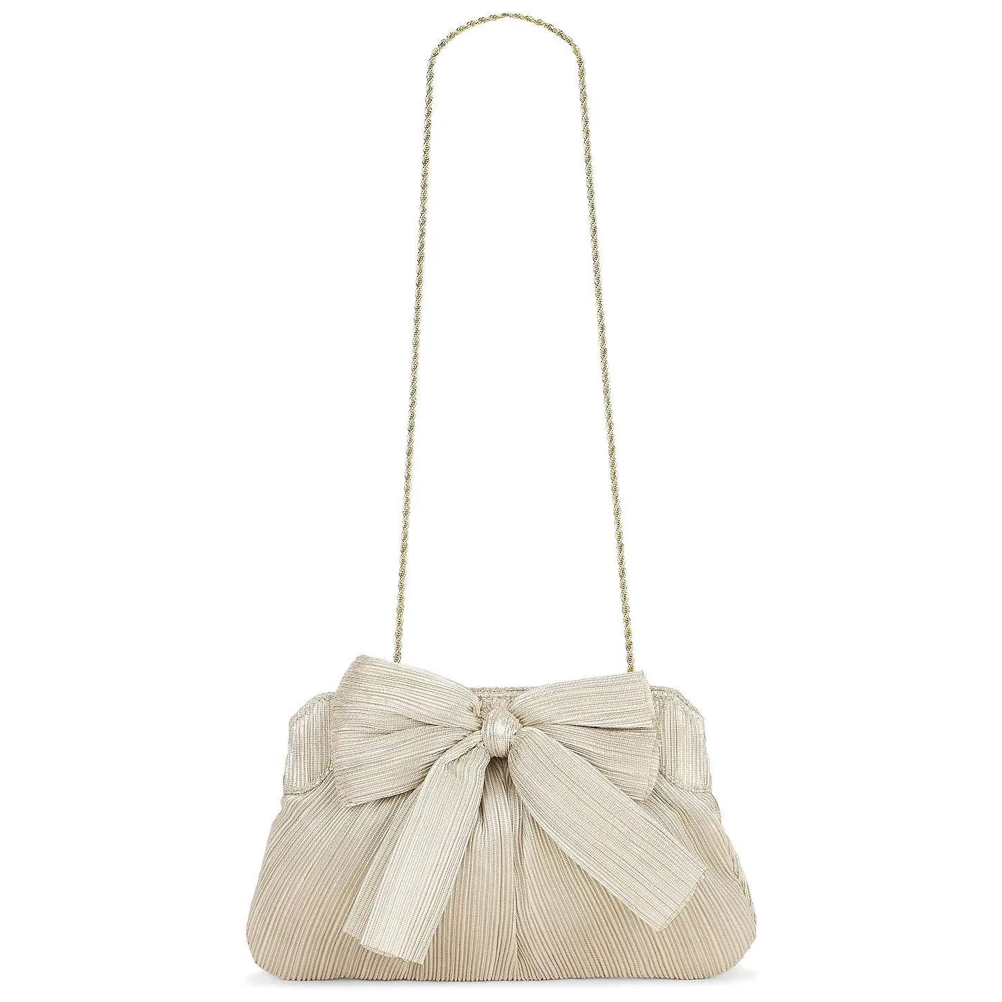 Loeffler Randall Rayne Pleated Bow Clutch in Platinum Metallic
