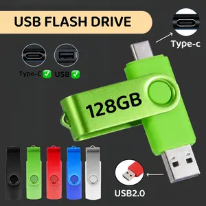 USB Flash Drive 128GB/64GB/32GB/512mb Dual Port USB 2.0 Type-C, Metal Case & Rotating Design, 2-In-1 Memory Stick for Data Storage Usb External Memory