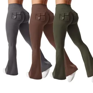 High Waist Tummy Control Flare Leggings Flare Leggings with Pockets for Women Scrunch  Butt Lifting Gym Yoga Pants Casual Comfy Breathable Skinny Pants for Yoga Gym Workout Running, Ladies Sportswear for All Seasons Stylish Activewear leggings