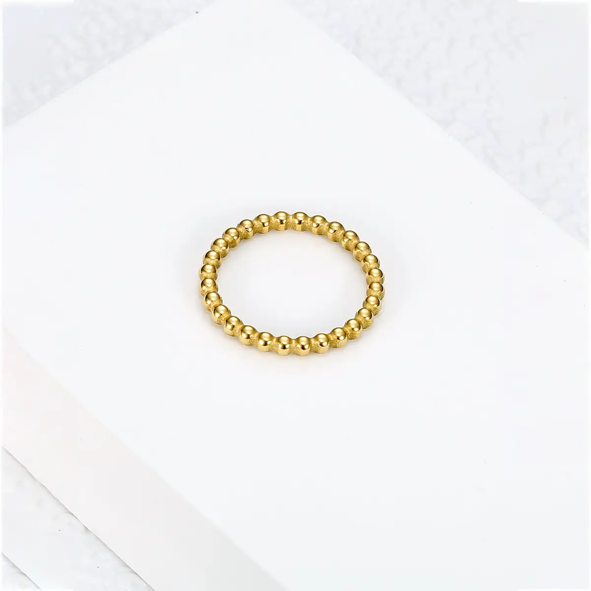 18K Gold-Plated Women's Round Bead Stackable Ring - Plain Stainless Steel, Elegant Design, Suitable for Daily Casual Wear Fashion Costume Jewelry Accessory, Stackable Rings, Daily Wear
