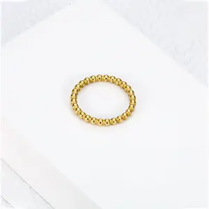 18K Gold-plated Women's Round Bead Ring - Elegant Design, Plain Stainless Steel, Suitable for Daily Casual Wear Accessories