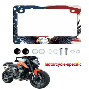 American Flag Motorcycle License Plate Frame 7x4 inches; Stainless steel, rust-resistant Harley, Honda, Yamaha accessory; Patriotic biker gift for men, Veterans Day, Independence Day; Weatherproof and fade-resistant mount