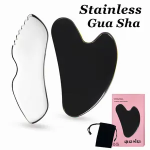 2 Pcs Stainless Steel Gua Sha Tool, Gua Sha Facial Tools, Durable GuaSha Tool for Jawline Sculpting, Face Massager, Puffiness Reducing, Skin-Care Gift, Facial Care Instrument, Free storage bag