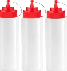 12 oz Condiment Squeeze Bottles for Sauces - Leak Proof Oil, Syrup, Dressing Squirt Bottles - 3 Pack