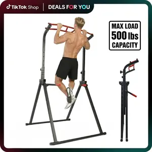 Foldable Power Tower Pull Up & Dip Station – Adjustable Height Multi-Function Home Gym Equipment with Pull Up Bar, Dip Bars & Squat Rack, Heavy Duty Strength Training Station for Full Body Workout Indoor & Outdoor