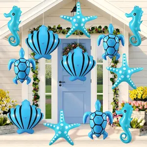 12 Pcs Large Summer Inflatable Ocean Themed Decorations, Giant PVC Starfish Seahorse Shell Turtle Hanging Ornaments for Beach Party Indoor Outdoor Yard Decor