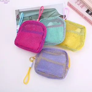Dopamine Color Mesh Cube Makeup Bag for Women - Portable Transparent Mesh Coin Purse, Lightweight Breathable Compact Cosmetic Pouch, Versatile Storage Organizer for Travel, Daily Outings, Transparent Vanity Bag, Travel Cosmetic Bags