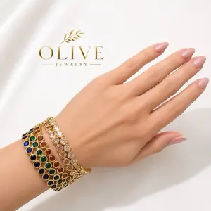 Olive Jewelry Sofia Circle Bracelet - Brass, Colorful Cubic Zirconia Female Casual Trendy Fashionable Bracelet Accessory for Daily Wear