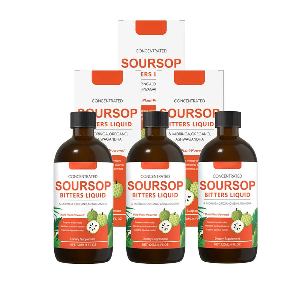 120ml Edible Natural Soursop Bitters Dietary Liquid Supplement - Plant-Based Herbs for Detoxifying, Digestive Health & Gut Support, Stress Relief with Ashwagandha, Ciguo, Pomegranate & Soursop Leaf