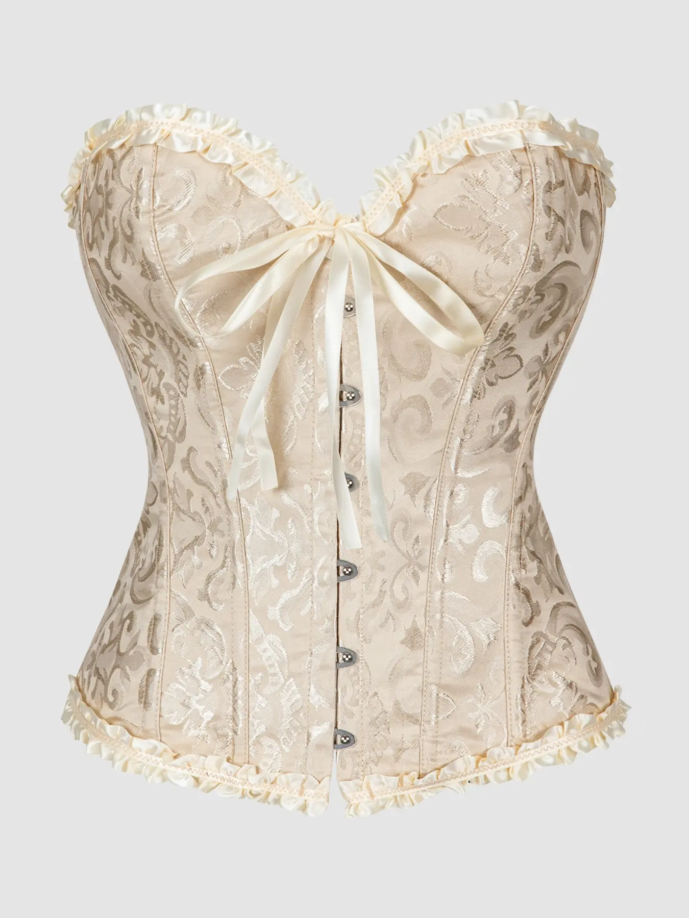 Women's Lace-Up Deluxe Corset Top Bustier, High-Waisted Body Shaper, French Court Vintage Style Waist Cincher, Floral Pattern, Moderate Fabric, Womenswear, Underwear