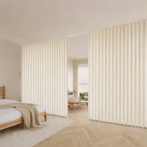 No-Drill Light Filtering Room Divider Curtain for Renters, Foldable Privacy Partition for Small Apartments, Bedroom & Living Room