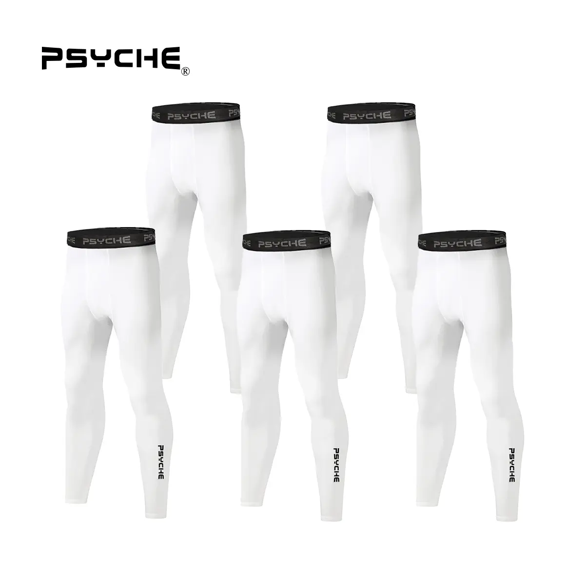 PSYCHE 5 Pack Men’s Compression Leggings Running Tights Workout Leggings Athletic Base Layer Pants for Sports Yoga Basketball