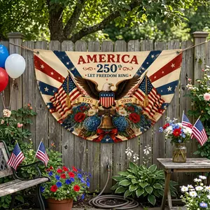 1776-2026 Anniversary Patriotic Bunting Banner Let Freedom Ring Semi-Circular Flag Outdoor Porch Decor