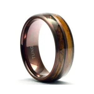 The Whiskeymen Tungsten Whiskey Barrel Men's Wedding Ring Dome Profile Unique Design for a Distinctive Look