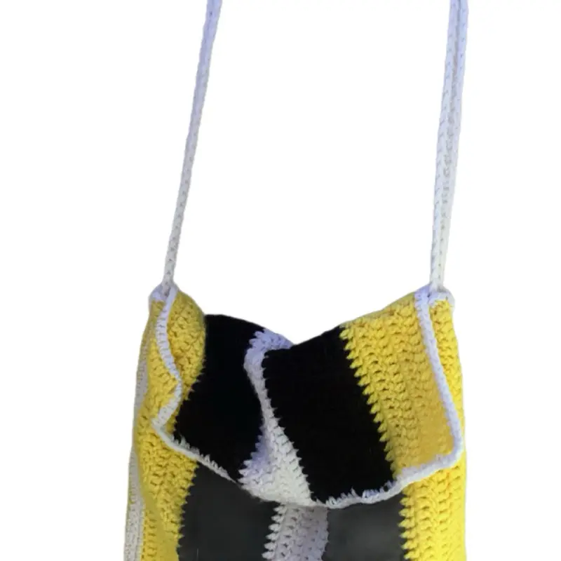 DIY Crochet Book Bags - Yellow & Black Color Block Design, Shoulder Strap, Handmade, Versatile Use