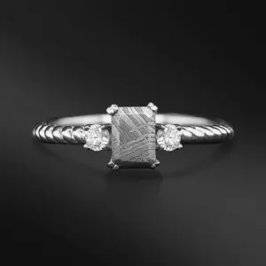 Mon - Engagement Ring for Her with Muonionalusta Meteorite | Lab Diamond Accents | VS1-2 Clarity, G-H color