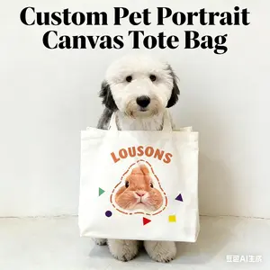 Custom Pet Portrait Canvas Tote Bag