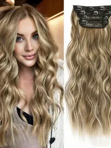 Transform Your Look Instantly Long Wavy Clip-In Hair Extensions, Wavy, Heat Friendly Synthetic Hairpiece, Natural Ash Blonde Balayage, Seamless Blend, Voluminous & Heat-Resistant, Perfect for Daily Wear & Party Glam