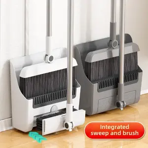 3 Piece Set Collapsible Laundry Hamper Long Handle Broom with Comb Teeth Dustpan Floor Brush Kit, Home Cleaning Tools Set, Comprehensive Household Cleaning Supplies, Home Cleaning Bundle