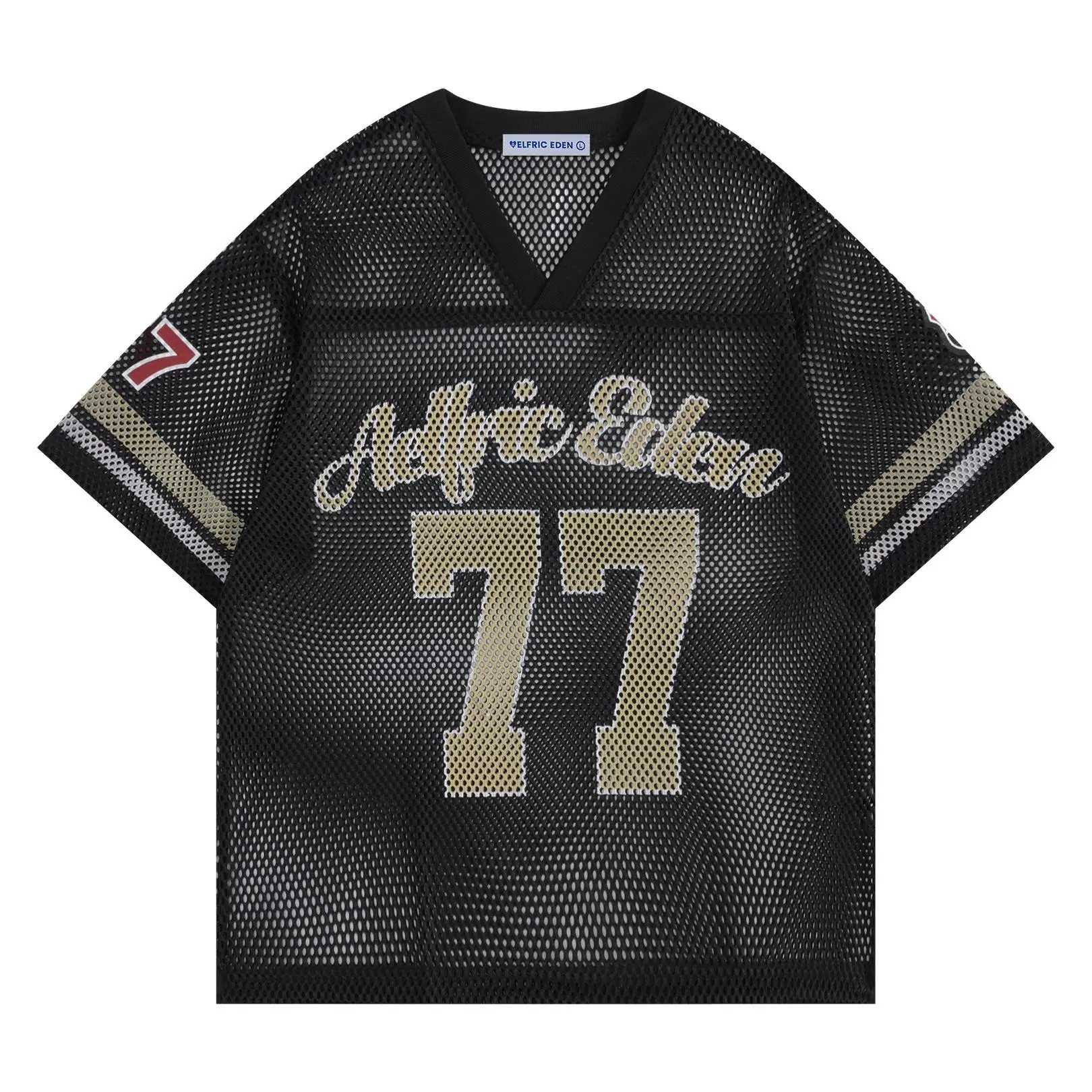 AELFRIC EDEN Men's Graphic T-Shirt, Vintage Jersey Style Mesh Activewear with an Oversized V-Neck and Number Print for Streetwear, Polyester, Men's T Shirts
