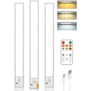 16in Under Cabinet Lighting with Remote, LED Motion Sensor Light Indoor, Rechargeable Closet Lights Wireless, Dimmable, 3 Color Temps, Magnetic Under Counter Lights for Kitchen, Pantry, Stair, 3 Pack