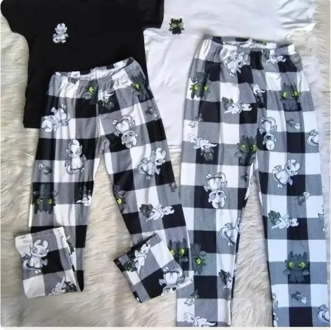 Cute Dragon Print Couple Pajama Pants – Soft Cotton Plaid Lounge Pants, Matching Sleepwear Outfit for Men, Women & Family, Cozy Nightwear Gift